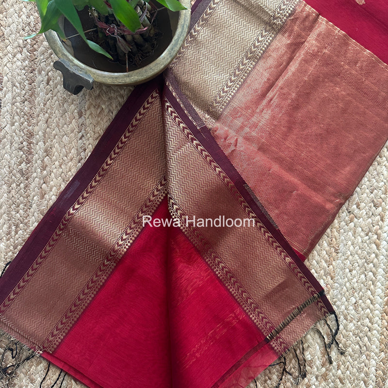 Maheshwari Maroon Lotus Butta Saree LLBS080