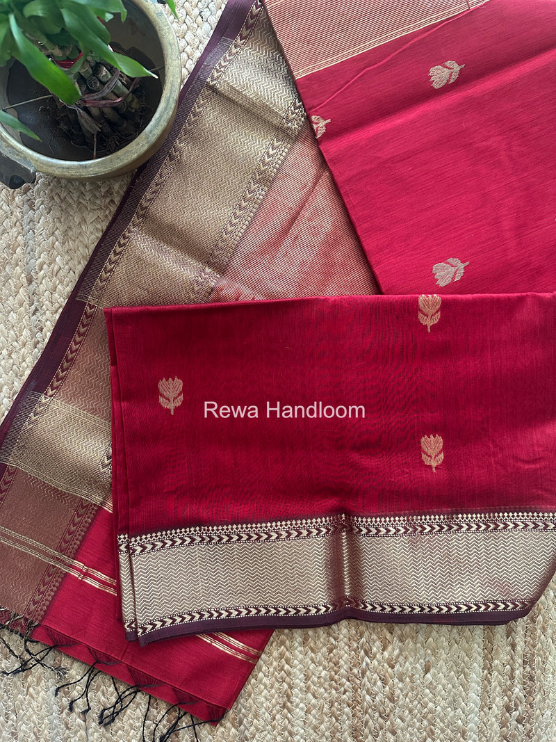 Maheshwari Maroon Lotus Butta Saree LLBS080