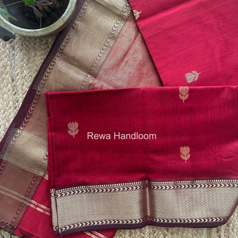Maheshwari Maroon Lotus Butta Saree LLBS080