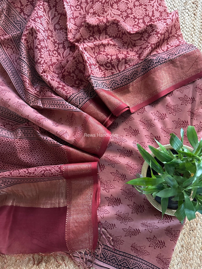 Maheshwari Peach Bagh Print Top-Dupatta Set BTD09