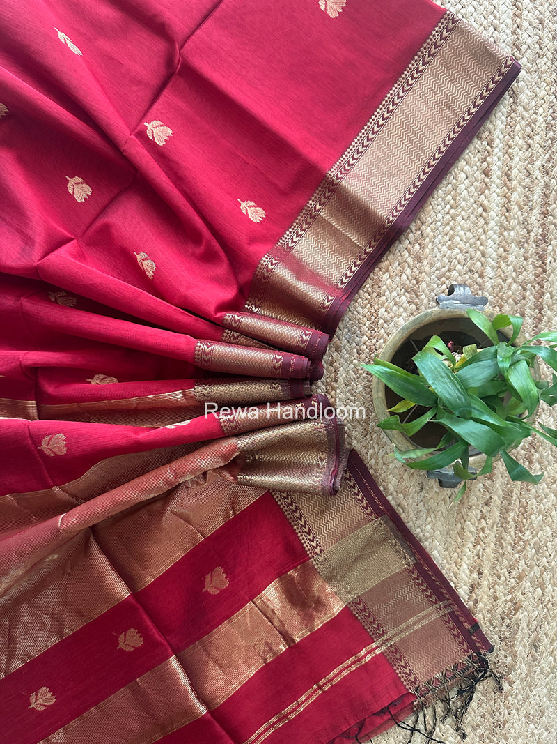 Maheshwari Maroon Lotus Butta Saree LLBS080