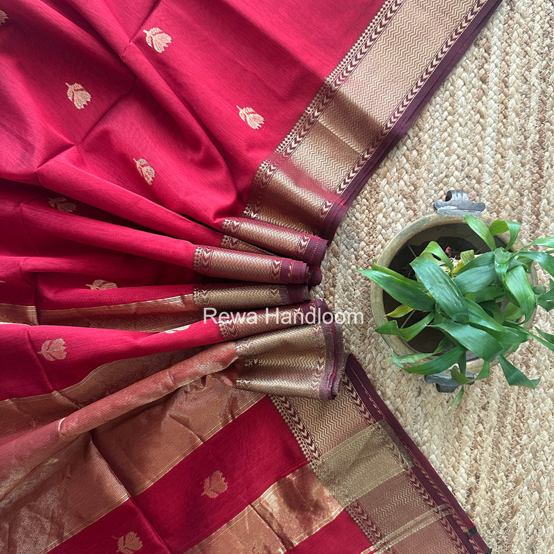 Maheshwari Maroon Lotus Butta Saree LLBS080