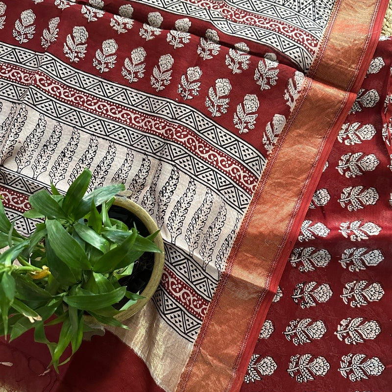 Maheshwari Maroon Bagh Print Top-Dupatta Set BTD010