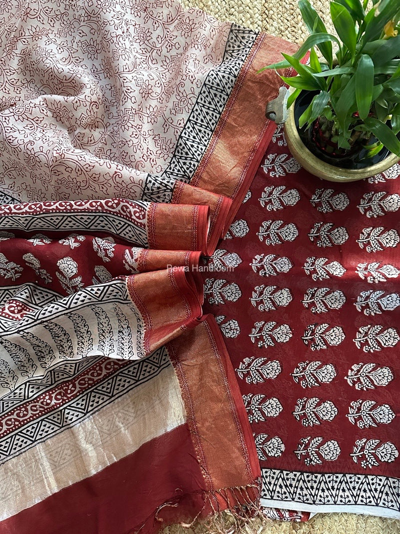 Maheshwari Bagh Print Top-Dupatta Set