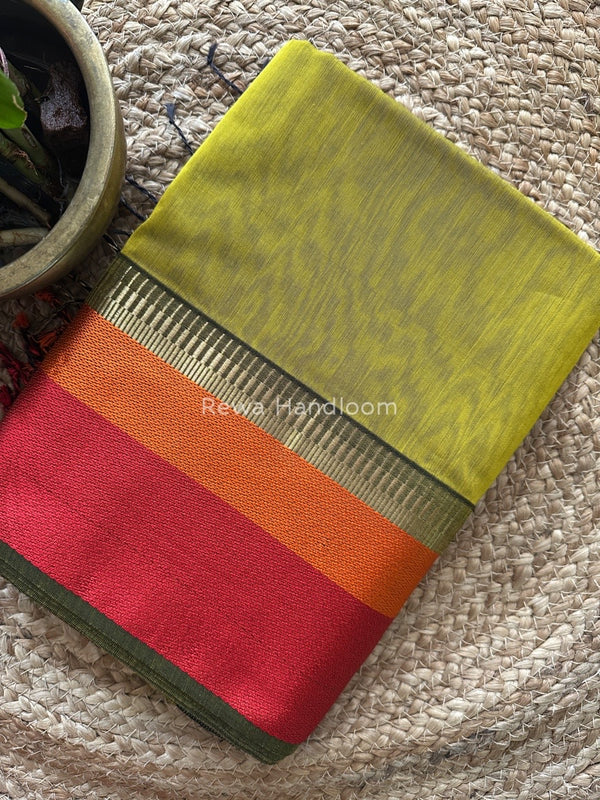 Maheshwari Dark Mustard Multicolor Border Saree MB00518