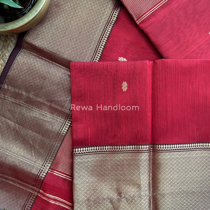 Maheshwari Red Zari Skirt Butti Saree ZSB011