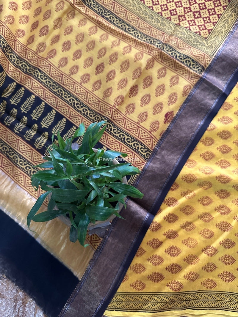 Maheshwari Yellow Bagh Print Top-Dupatta Set BTD032