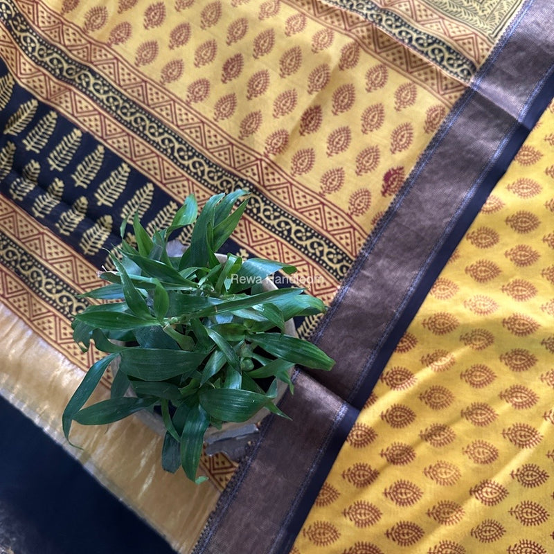 Maheshwari Yellow Bagh Print Top-Dupatta Set BTD032