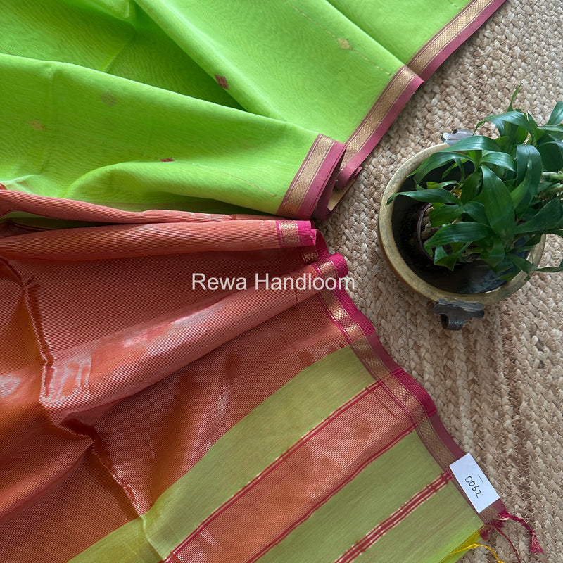 Parrot Green Lining Butti Shaded Maheshwari Saree SBS0113