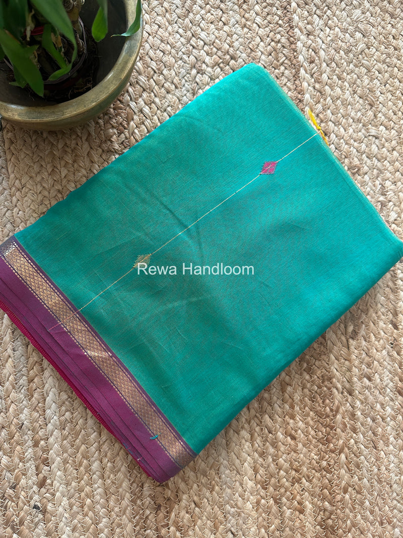 Aqua Green Lining Butti Shaded Maheshwari Saree SBS0115