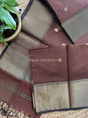 Maheshwari Brown Zari Skirt Butti Saree ZSB05