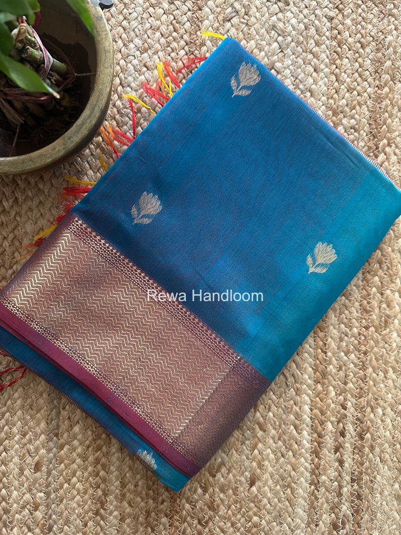 Maheshwari Sky Blue Lotus Shaded Butta Saree SLB050