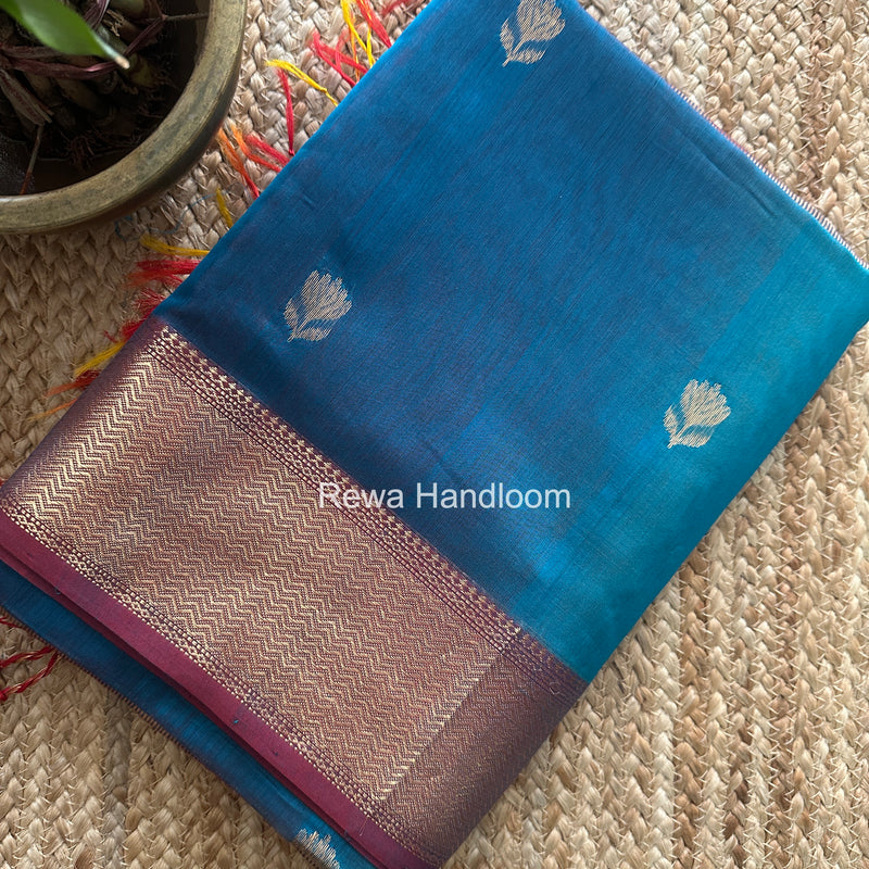 Maheshwari Sky Blue Lotus Shaded Butta Saree SLB050