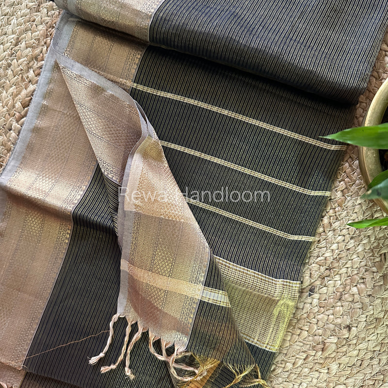 Maheshwari Black Tissue Silk Saree-ZTS32