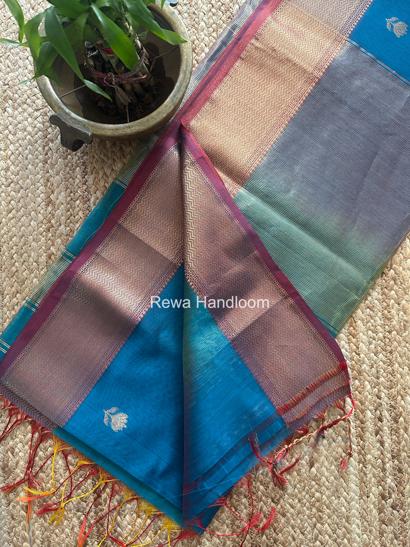Maheshwari Sky Blue Lotus Shaded Butta Saree SLB050