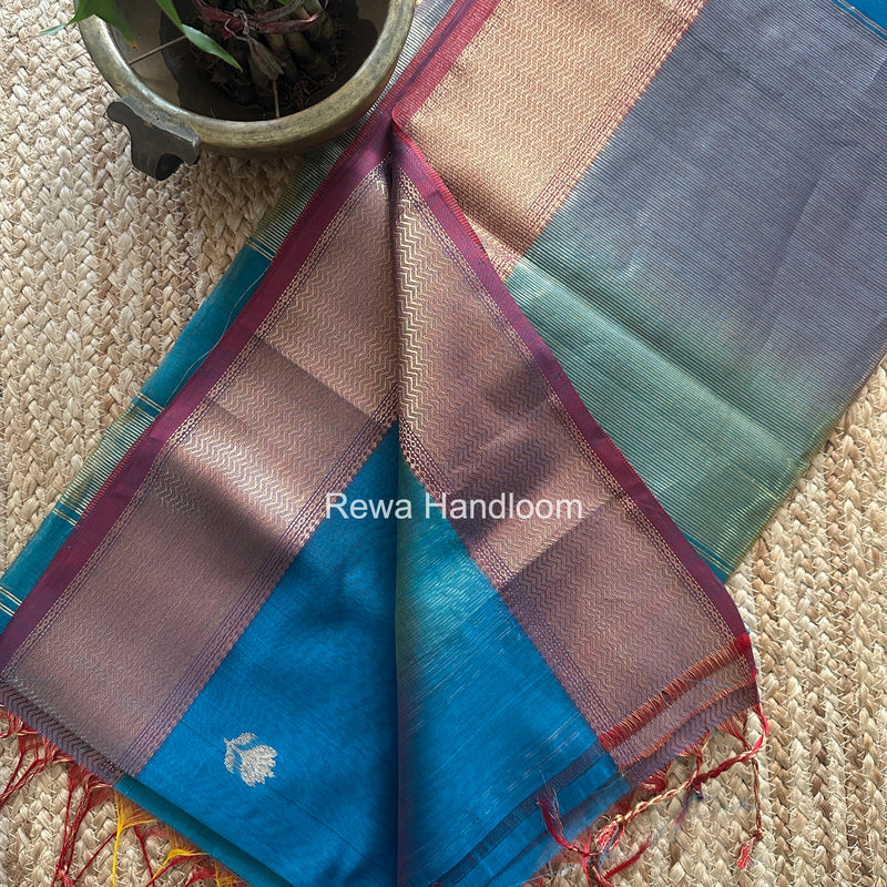 Maheshwari Sky Blue Lotus Shaded Butta Saree SLB050