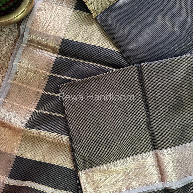 Maheshwari Black Tissue Silk Saree-ZTS32