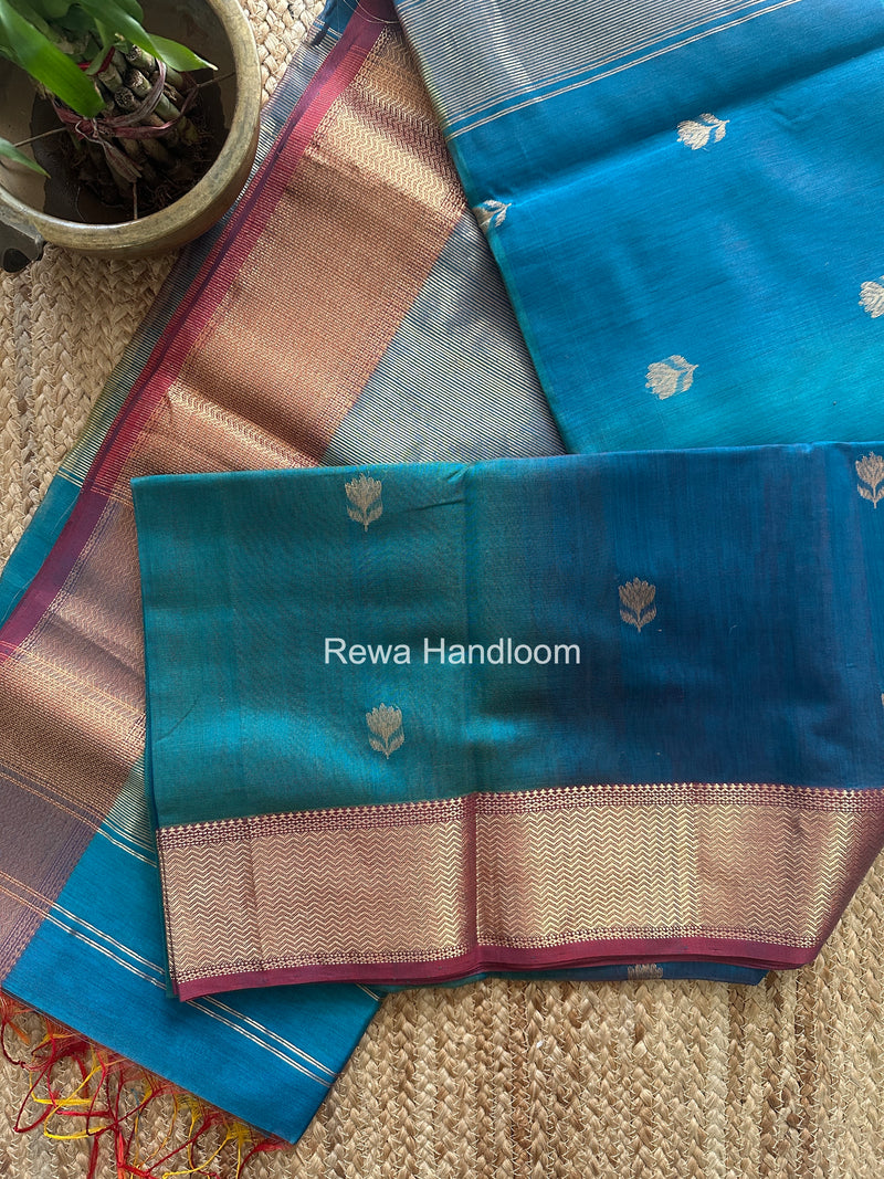 Maheshwari Sky Blue Lotus Shaded Butta Saree SLB050