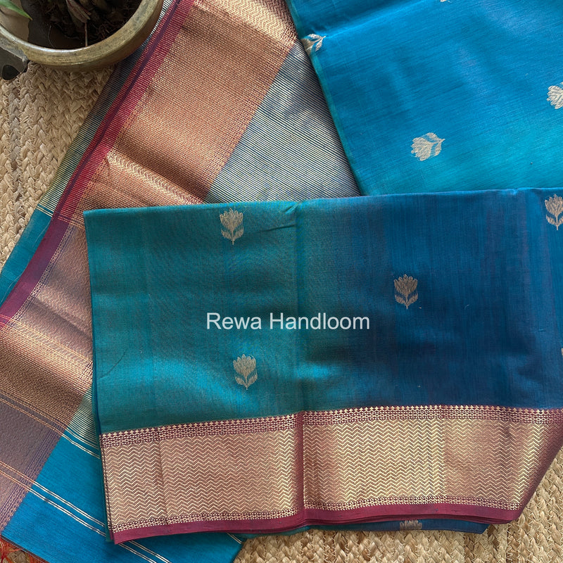 Maheshwari Sky Blue Lotus Shaded Butta Saree SLB050