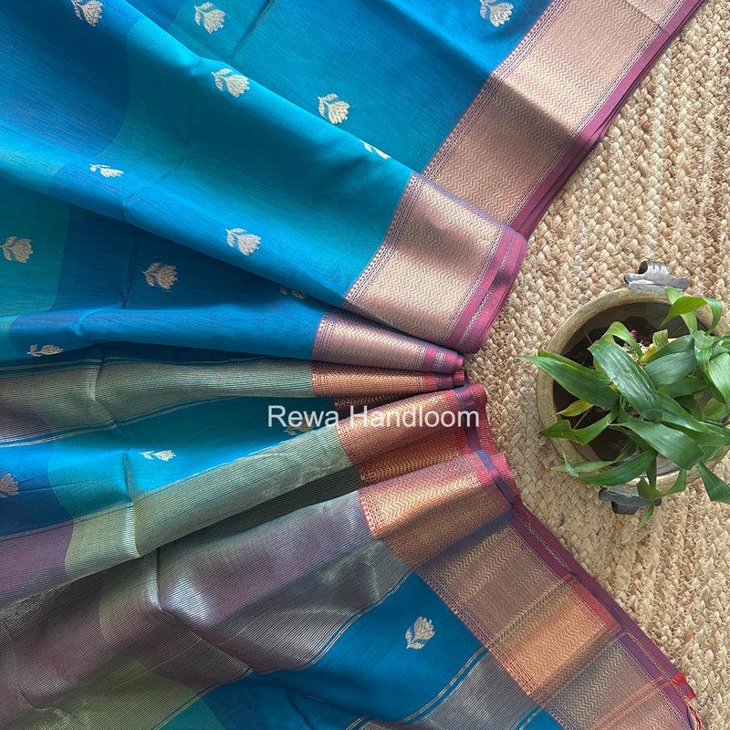 Maheshwari Sky Blue Lotus Shaded Butta Saree SLB050