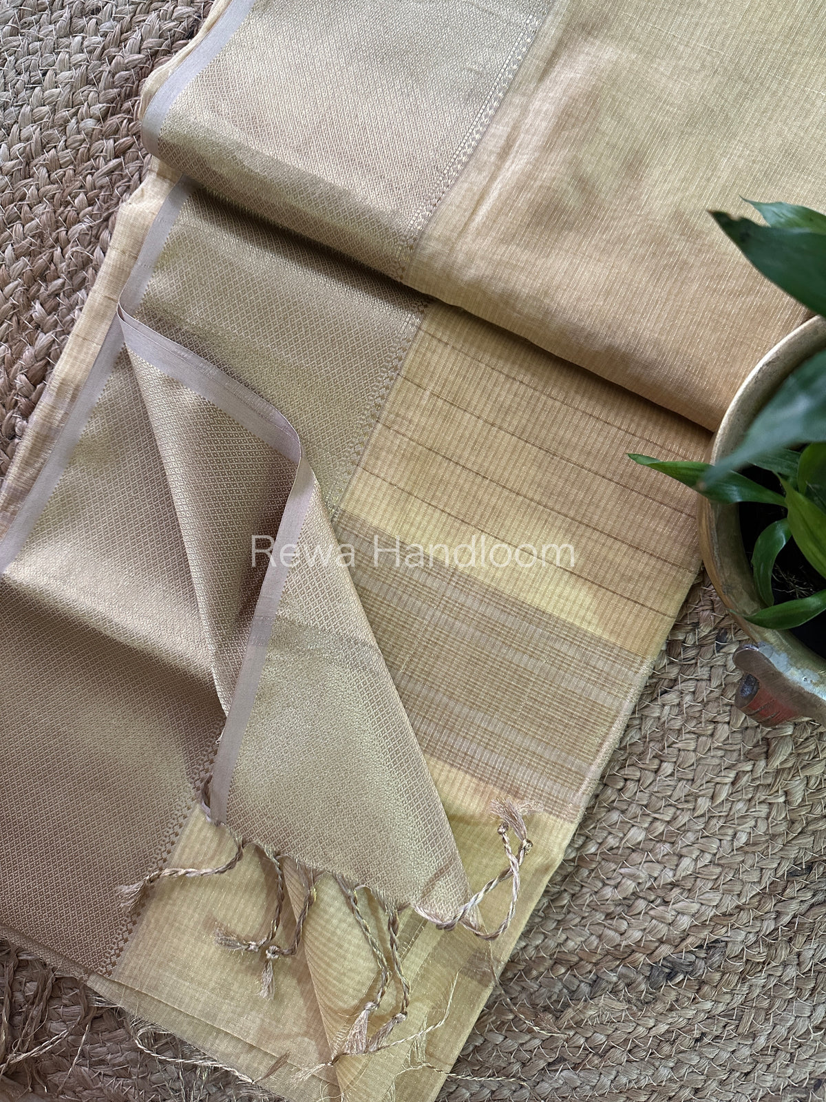 Maheshwari Light Yellow Tissue Silk Saree-ZTS23