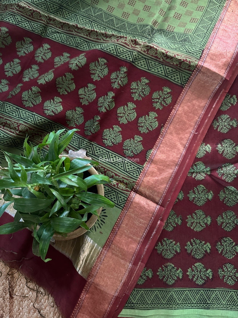 Maheshwari Maroon Bagh Print Top-Dupatta Set BTD08