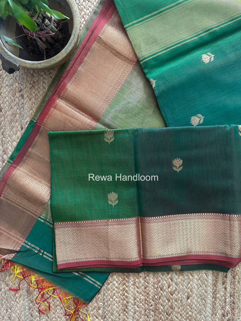 Maheshwari Green Lotus Shaded Butta Saree SLB051