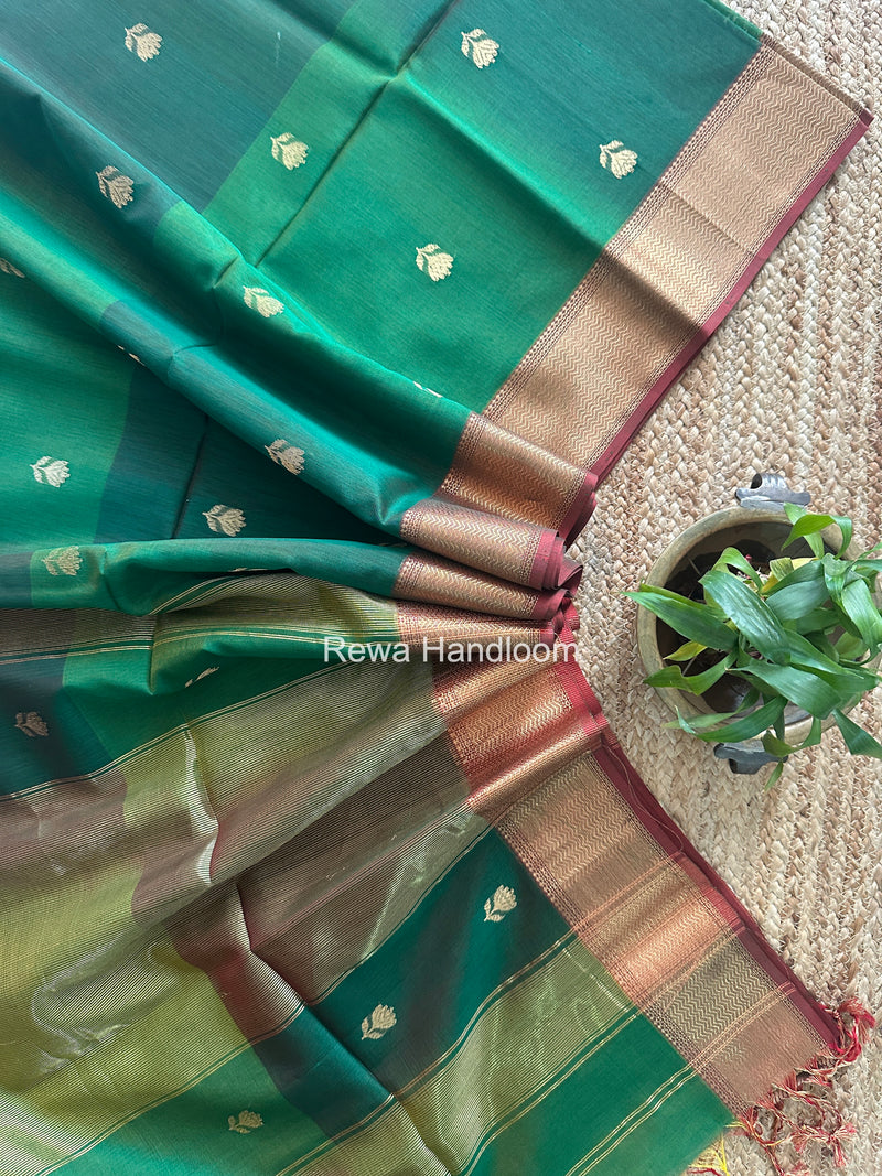 Maheshwari Green Lotus Shaded Butta Saree SLB051