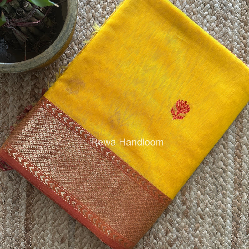Maheshwari Yellow Lotus Butta Saree LLBS077