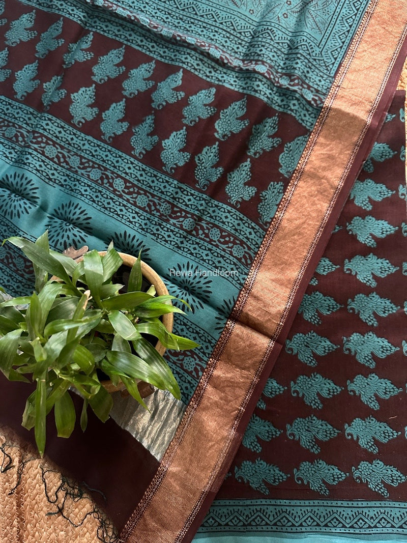 Maheshwari brown Bagh Print Top-Dupatta Set BTD034