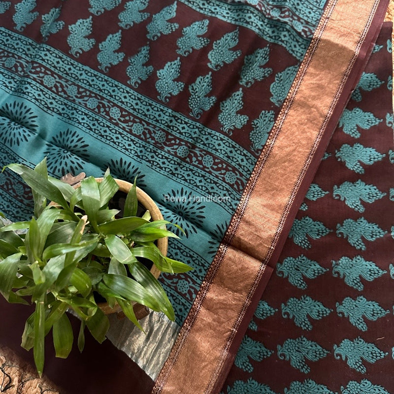 Maheshwari brown Bagh Print Top-Dupatta Set BTD034