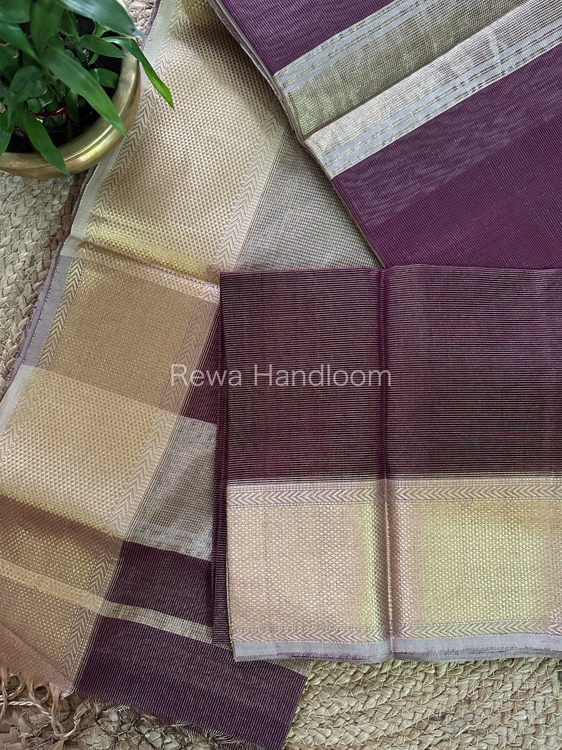Maheshwari Purple Tissue Silk Saree-ZTS21
