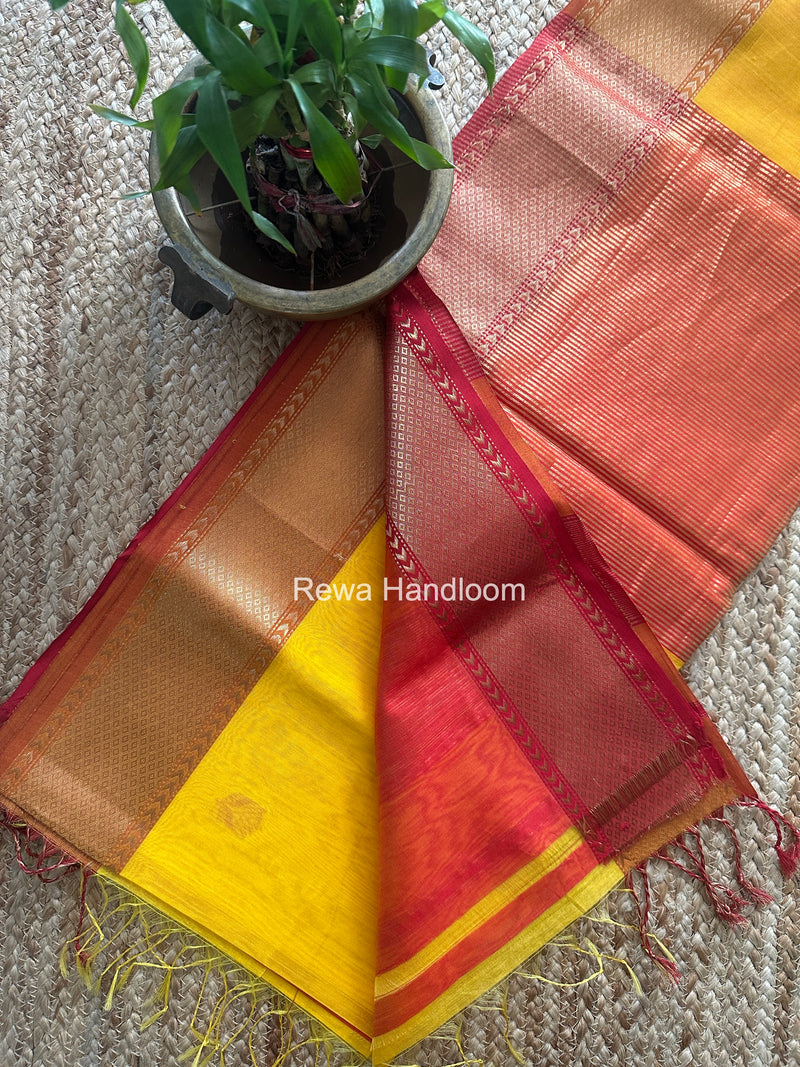 Maheshwari Yellow Lotus Butta Saree LLBS077