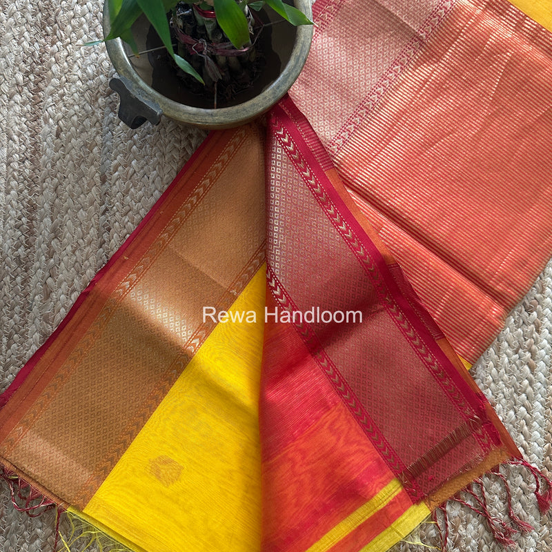 Maheshwari Yellow Lotus Butta Saree LLBS077
