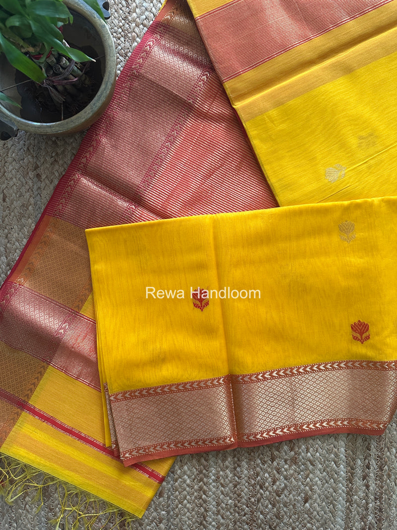 Maheshwari Yellow Lotus Butta Saree LLBS077