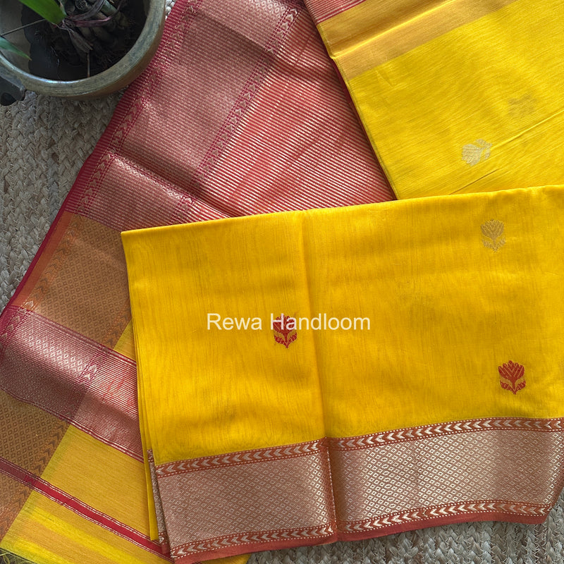 Maheshwari Yellow Lotus Butta Saree LLBS077