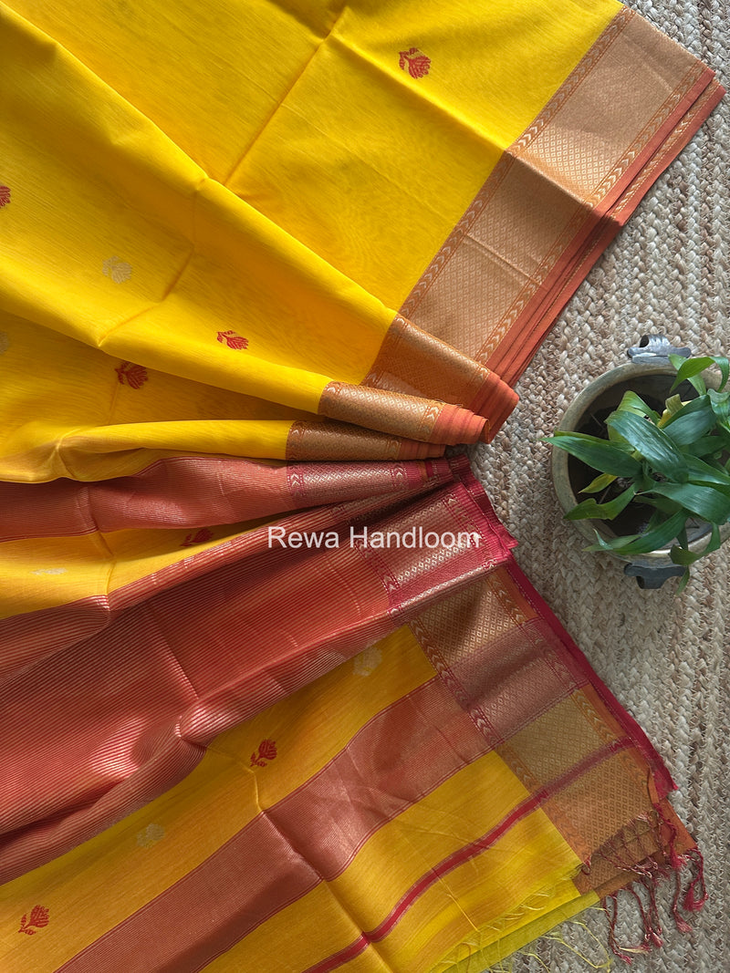 Maheshwari Yellow Lotus Butta Saree LLBS077