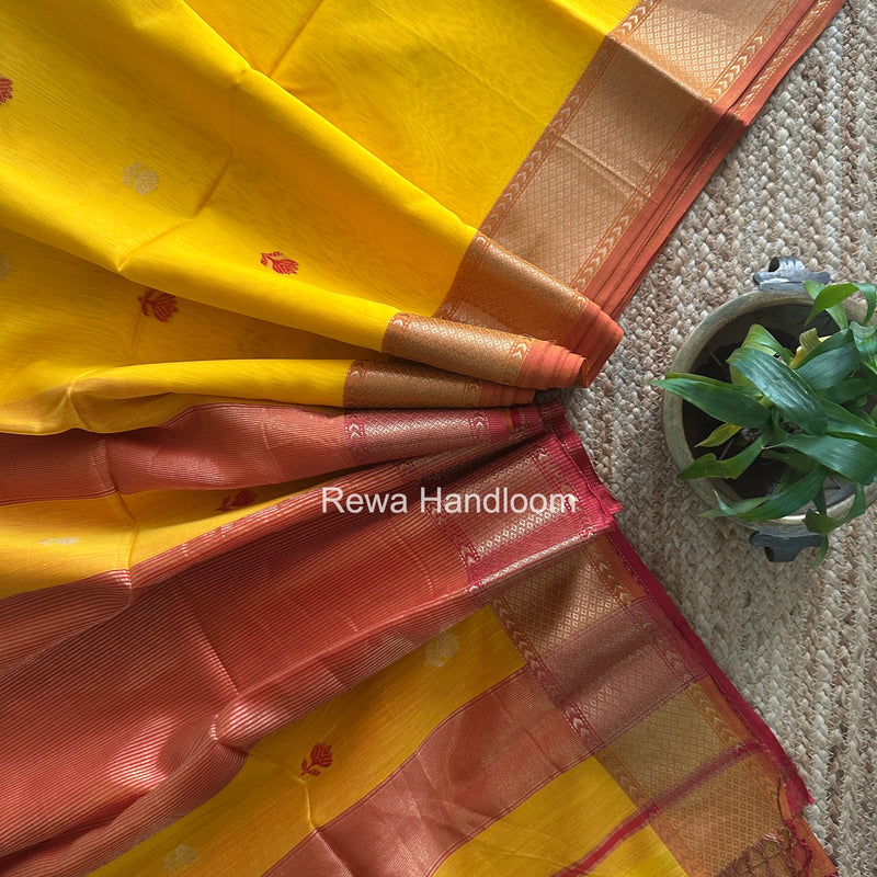 Maheshwari Yellow Lotus Butta Saree LLBS077