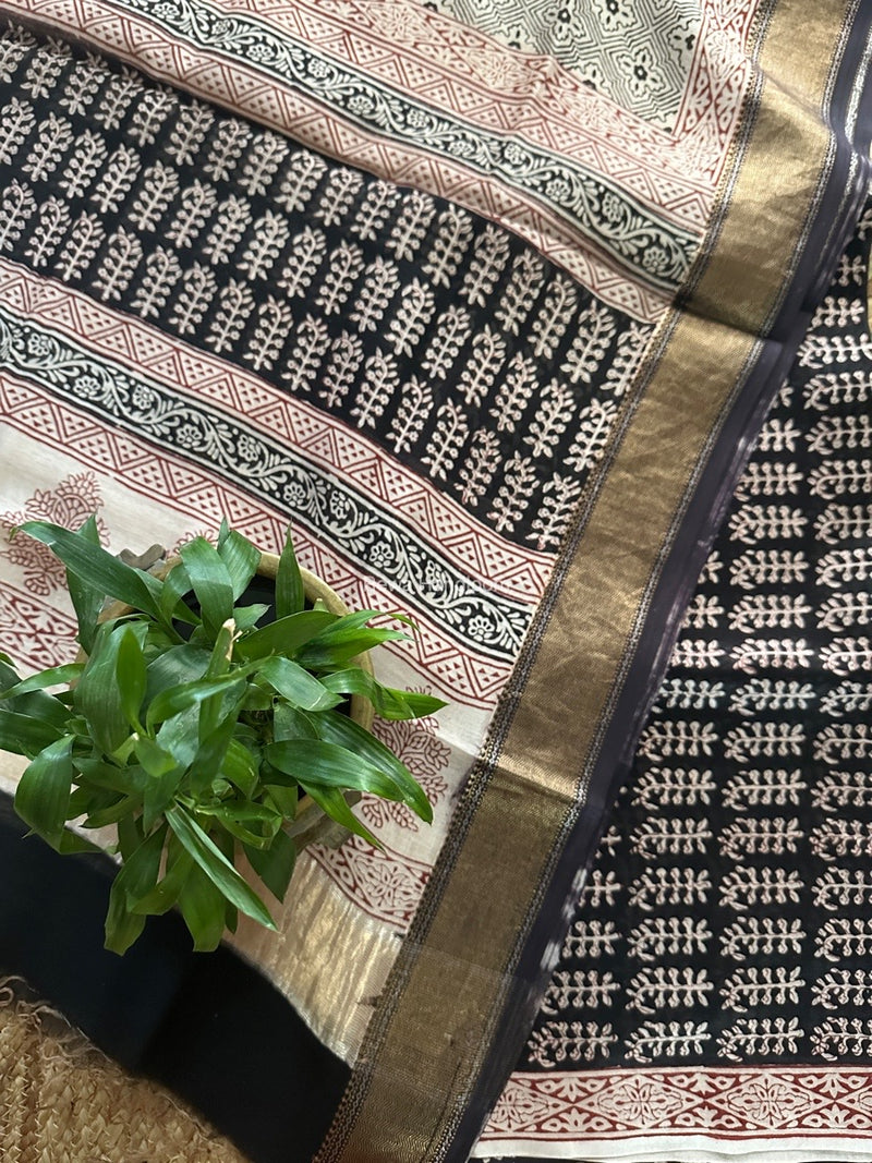 Maheshwari Black Bagh Print Top-Dupatta Set BTD020