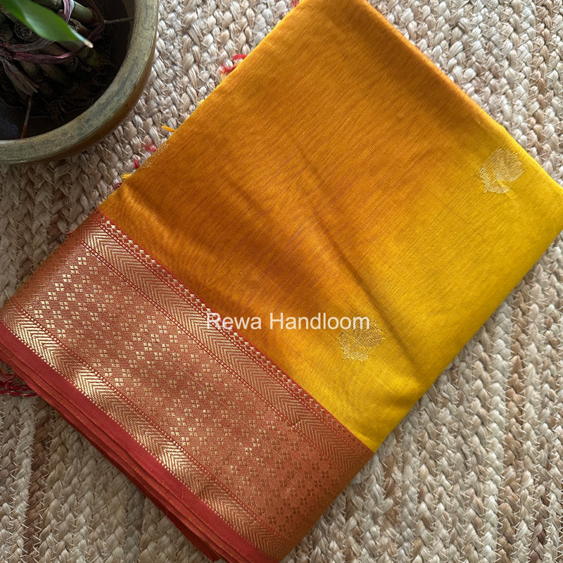 Maheshwari Mustard Yellow Lotus Shaded Butta Saree SLB048
