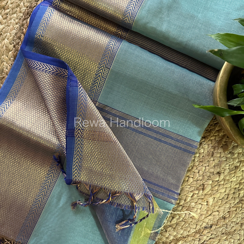 Maheshwari Sky Blue Tissue Silk Saree-ZTS24