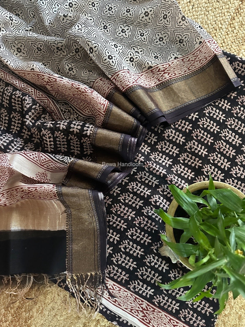 Maheshwari Black Bagh Print Top-Dupatta Set BTD020