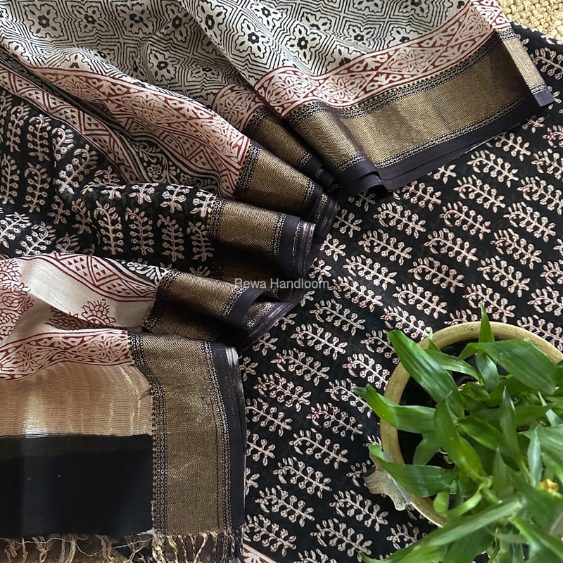 Maheshwari Black Bagh Print Top-Dupatta Set BTD020