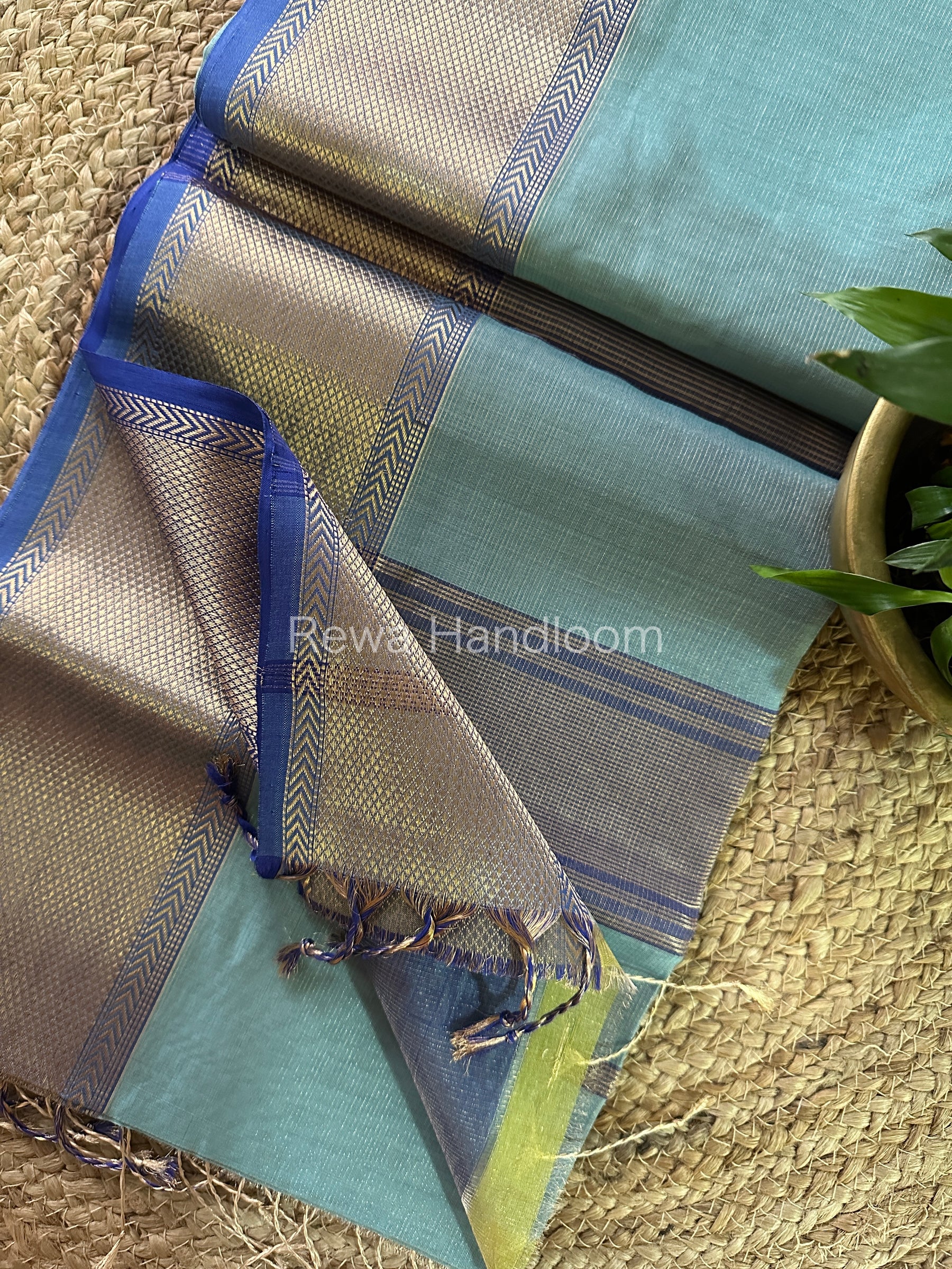 Maheshwari Sky Blue Tissue Silk Saree-ZTS24