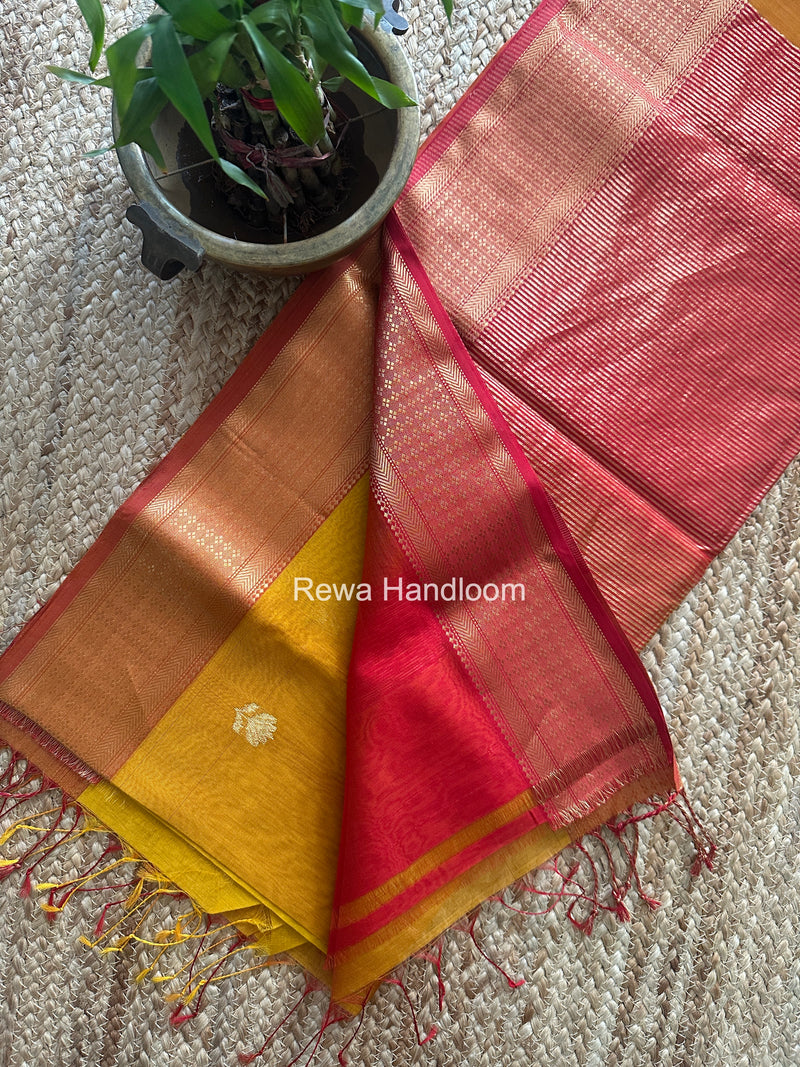 Maheshwari Mustard Yellow Lotus Shaded Butta Saree SLB048