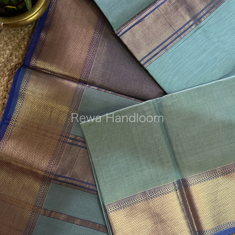 Maheshwari Sky Blue Tissue Silk Saree-ZTS24