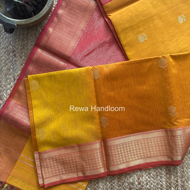 Maheshwari Mustard Yellow Lotus Shaded Butta Saree SLB048