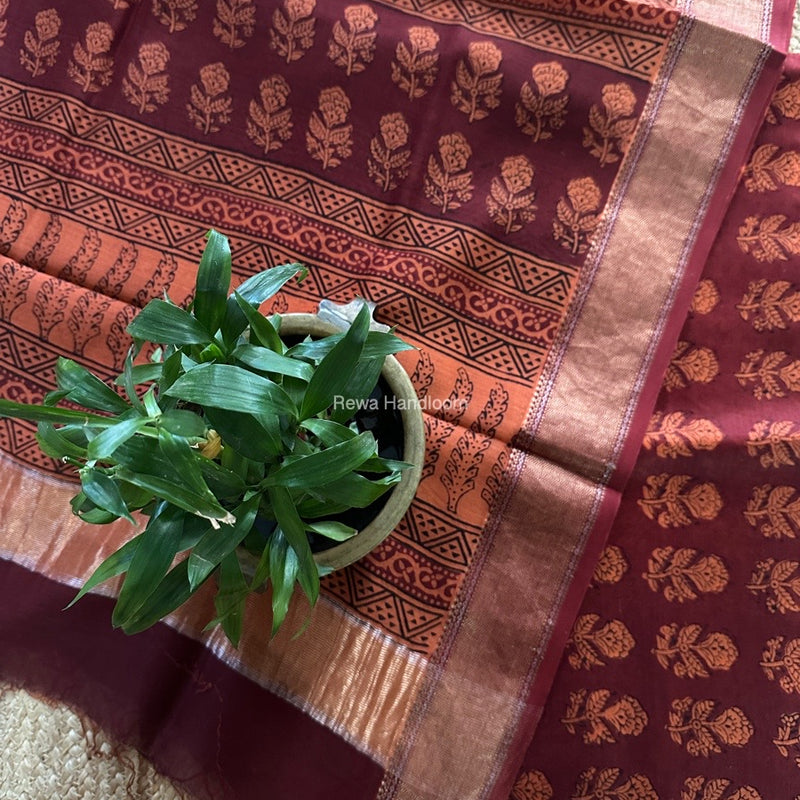 Maheshwari Maroon Bagh Print Top-Dupatta Set BTD033