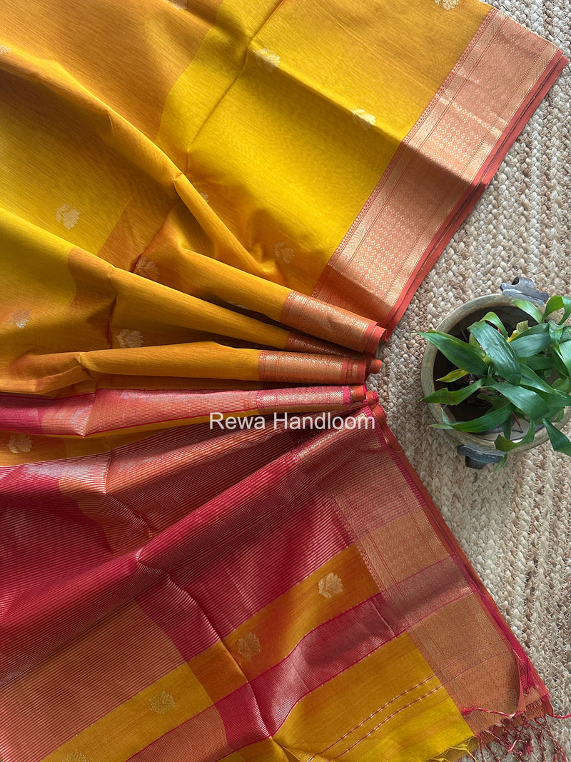 Maheshwari Mustard Yellow Lotus Shaded Butta Saree SLB048