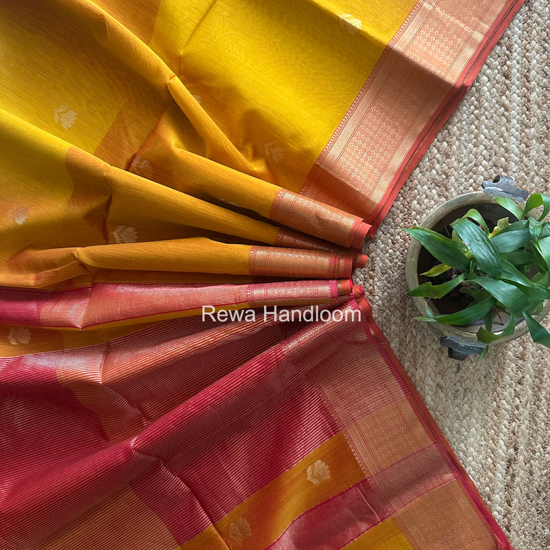 Maheshwari Mustard Yellow Lotus Shaded Butta Saree SLB048